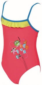 Costum de baie fete Arena AWT Rouche Kids Girl One Piece Fluo Red/Pix Blue/Soft Green Costum de baie fete Arena AWT Rouche Kids Girl One Piece Fluo Red/Pix Blue/Soft Green