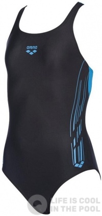 Costum de baie fete Arena Stamp Swim Pro Back One Piece Junior Black/Turquoise