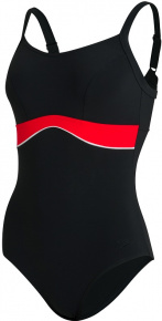 Costum de baie de damă Speedo Salacia Clipback Shaping 1 Piece Black/Lava Red/White