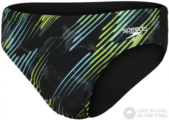 Costum de baie bărbați Speedo Allover 7cm Brief Black/Light Adriatic/Acid/USA Charcoal