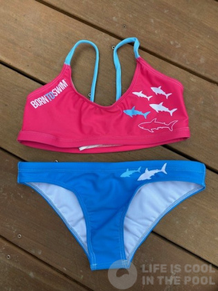 Costum de baie de damă BornToSwim Sharks Bikini Blue/Pink