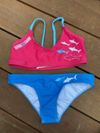 Costum de baie de damă BornToSwim Sharks Bikini Blue/Pink