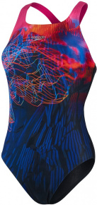 Costum de baie de damă Speedo Placement Digital Medalist Black/Electric Pink/Blue Flame/Salso