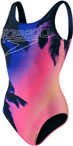 Costum de baie de damă Speedo Digital Placement U-Back Blue Flame/Fluo Pink/Fluo Tangerine/Black/White