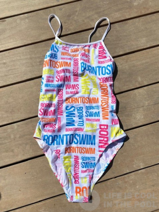 Costum de baie de damă BornToSwim Logo Swimsuit Rainbow