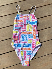 Costum de baie de damă BornToSwim Logo Swimsuit Rainbow