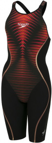 Costum de baie competiție femei Speedo Fastskin LZR Pure Intent Openback Kneeskin Black/Blood Red/Dragonfire Orange/Gold