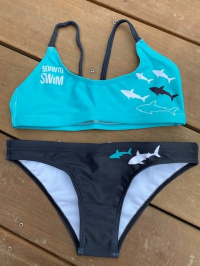 Costum de baie de damă BornToSwim Sharks Bikini Black/Turquoise