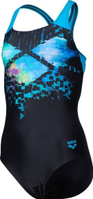 Arena Girls Multi Pixels Swim Pro Back Black/Turquoise