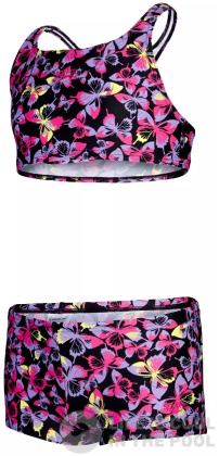 Speedo Printed Boyleg 2 Piece Girl Black/Rose/Miami Lilac